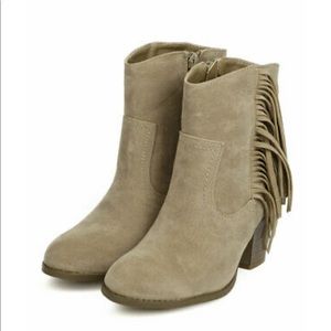 Refresh Dion Fringe Faux Suede Taupe Booties